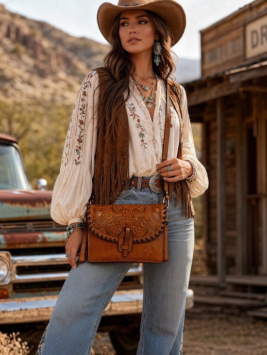Patricia Nash Handbags - Patricia Nash Crossbody Cognac Tooled Leather Bag